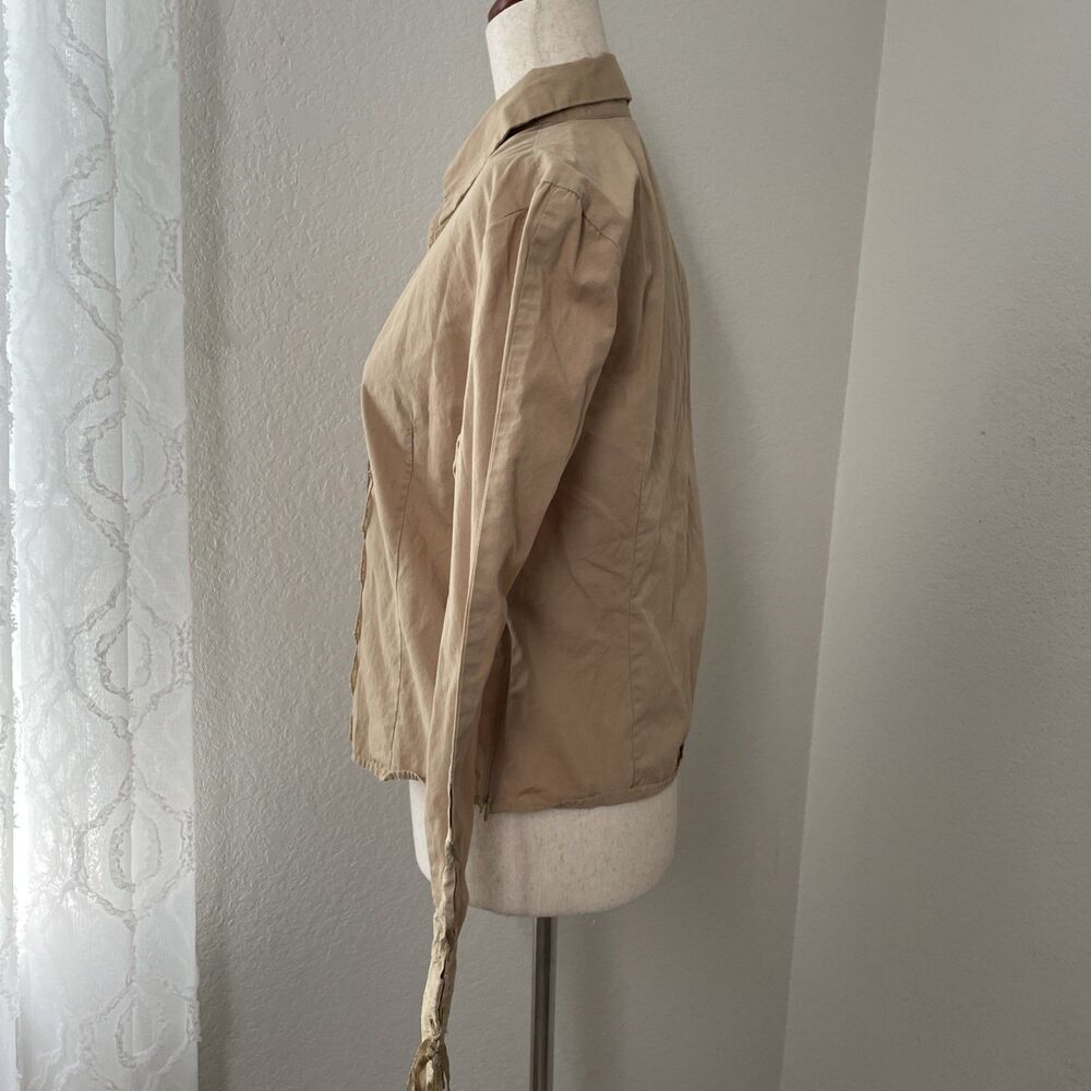 Andrew & Co Women’s Blouse L Tan Lace-Up Long Sleeve Victorian Romantic Cotton - Picture 3 of 10
